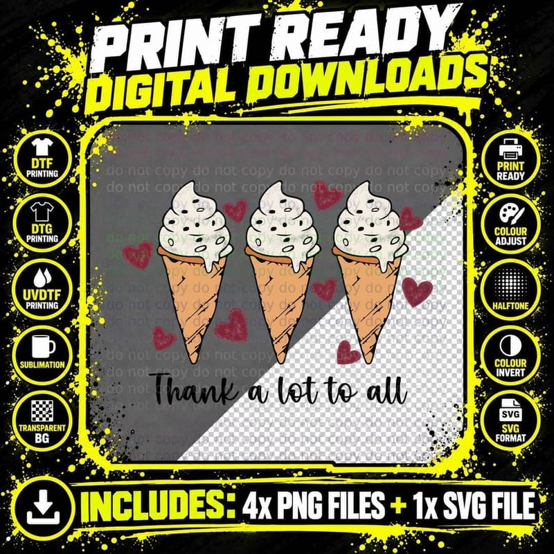 Ice Cream Cones Hearts Fall T-Shirt Png SVG Digital Bundle