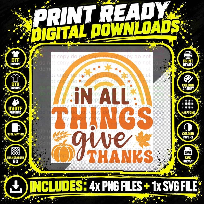 In All Things Give Thanks Fall T-Shirt Png SVG Digital Bundle