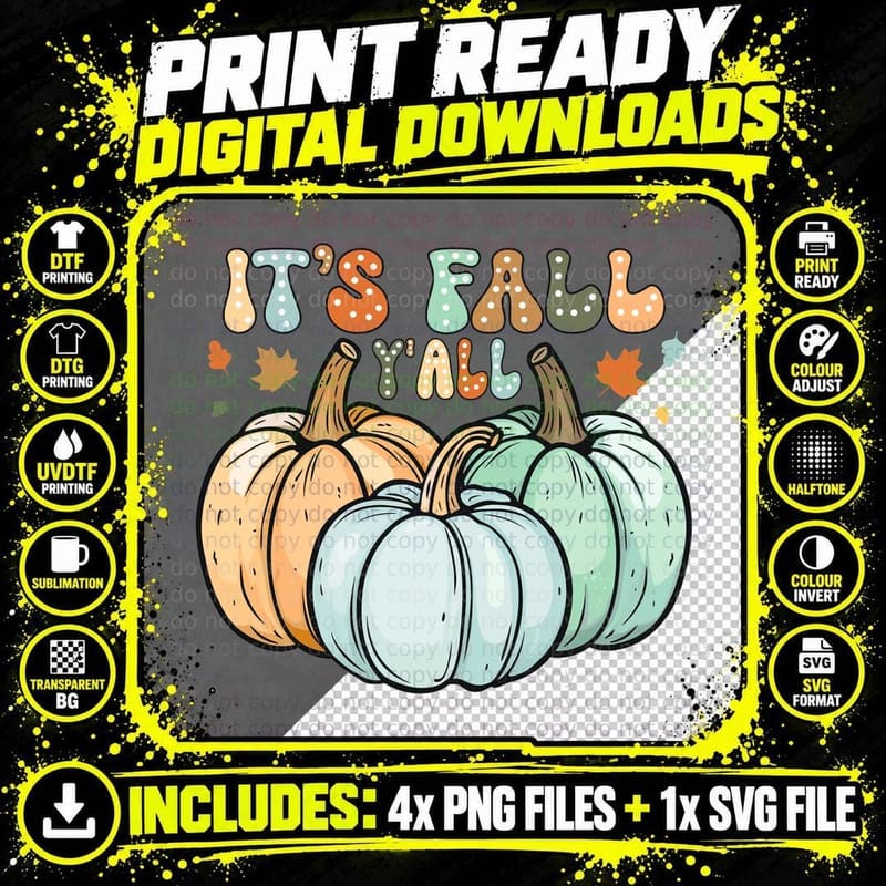 It's Fall Gravy Baby Fall T-Shirt, White Green Pumpkins Png SVG Digital Bundle