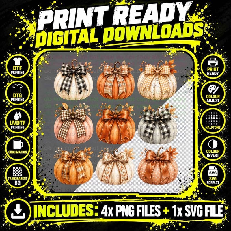 Jack-O-Lantern Checkered Bow Fall T-Shirt Png SVG Digital Bundle