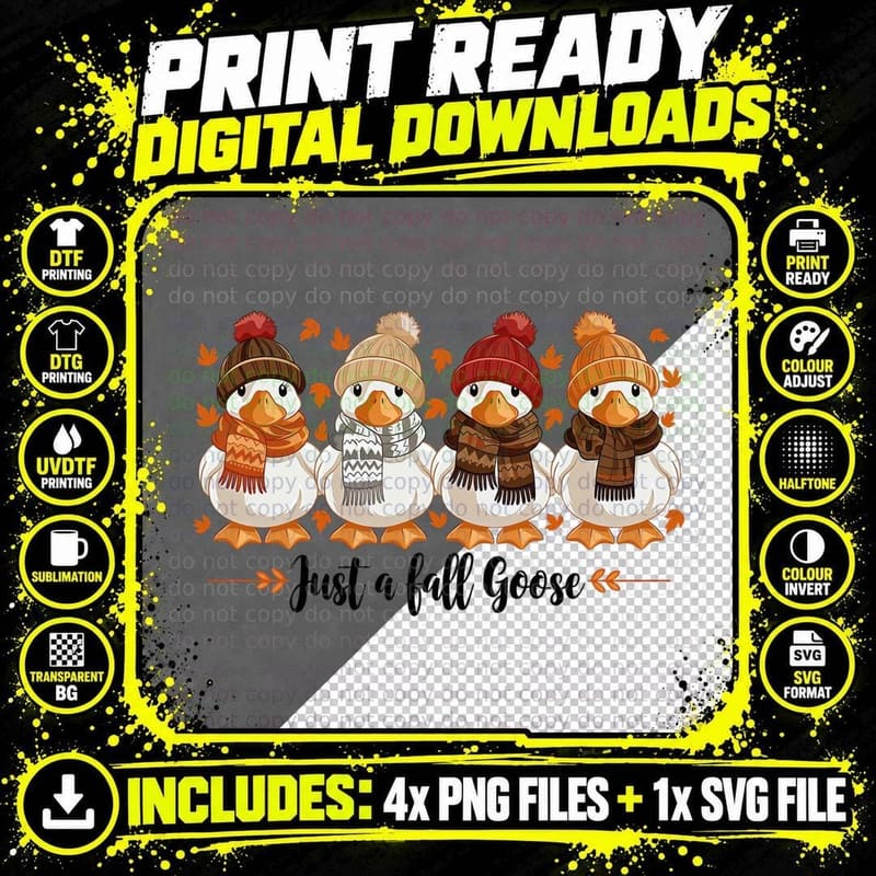 Just a Fall Goose Fall T-Shirt, Cute Geese Scarves Hats Png SVG Digital Bundle
