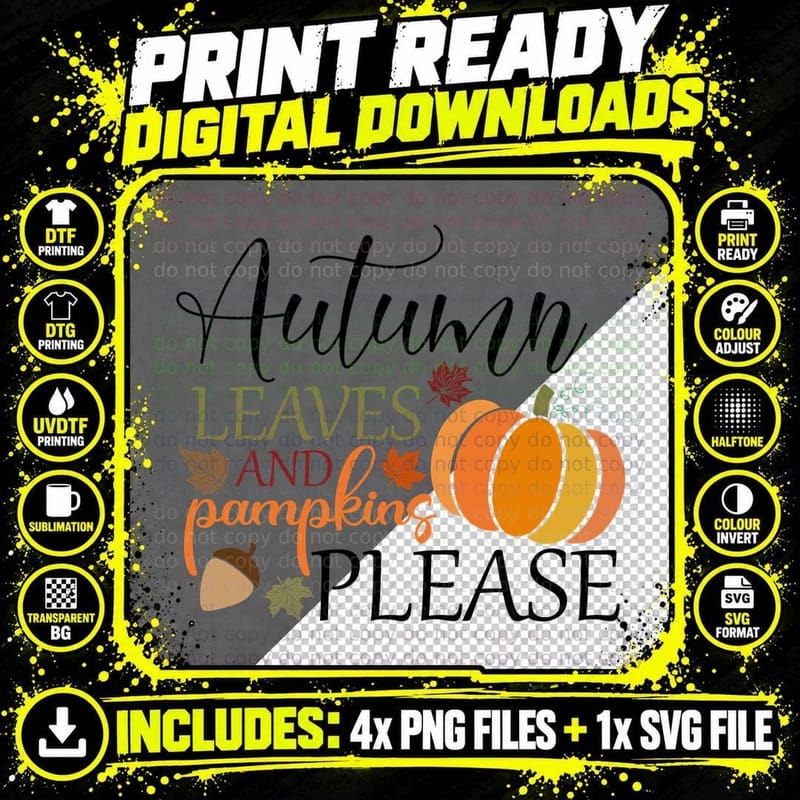 Leaves and Pampking Fall T-Shirt, Pumpkins with Png SVG Digital Bundle