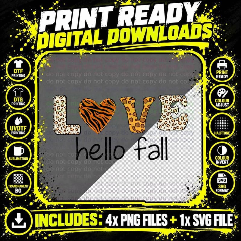 Love Fall T-Shirt, Animal Print Letters Love Design Png SVG Digital Bundle