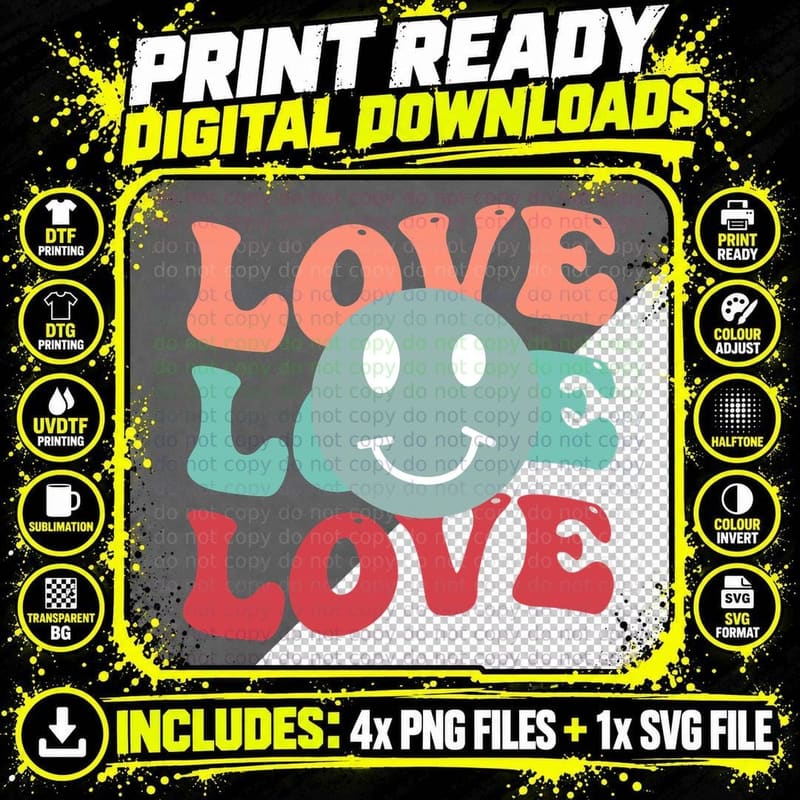 Love Fall T-Shirt, Love Text with Smiley Face Graphic Png SVG Digital Bundle