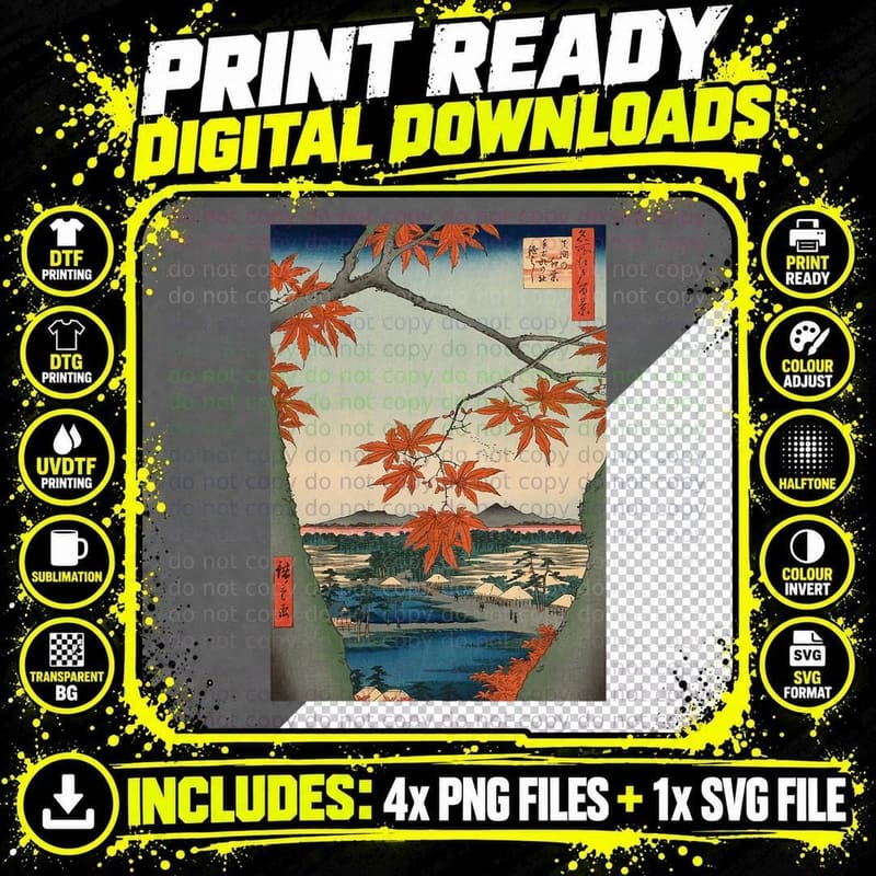 Maple Trees Autumn Momiji Japanese Art Landscape in Png SVG Digital Bundle