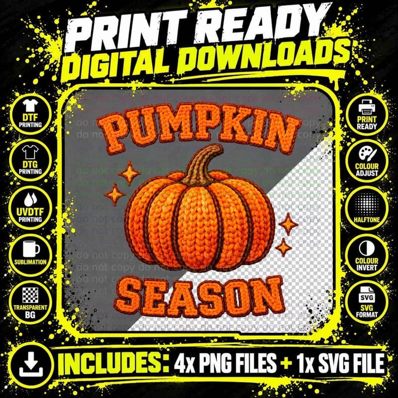 Multiple Pattern Pumpkins Bows Fall T-Shirt Png SVG Digital Bundle