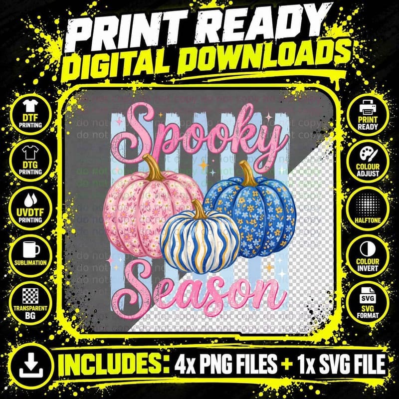 Neon Pumpkins on Striped Background Fall T-Shirt Png SVG Digital Bundle
