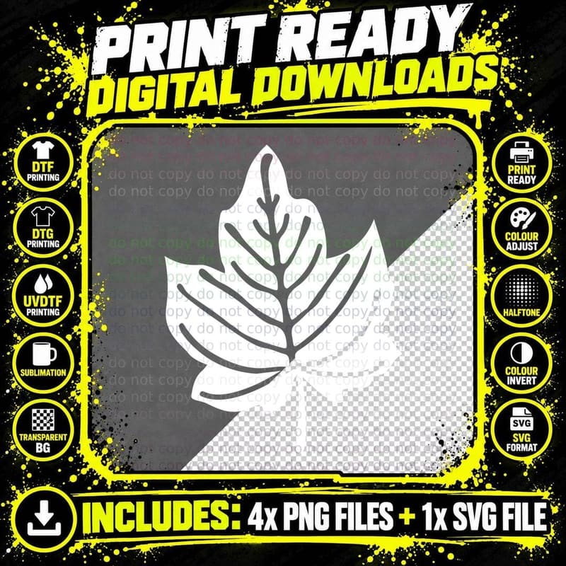 Oak Leaf Veined Silhouette Fall T-Shirt Png SVG Digital Bundle