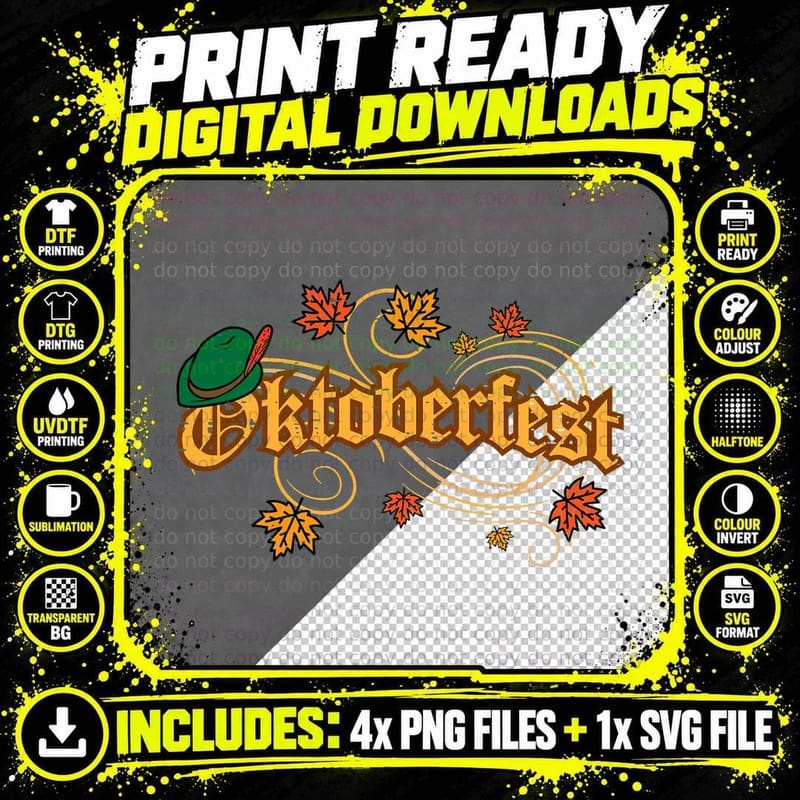 Oktoberfest Fall Autumn Leaves German Costume Women Men Png SVG Digital Bundle