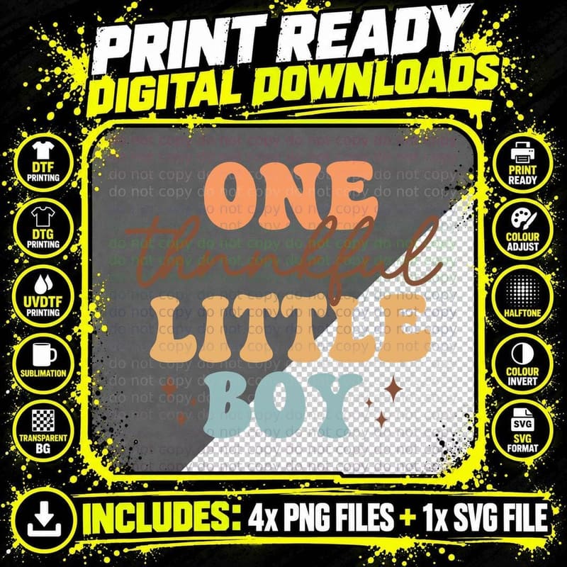 One Thankful Little Boy Fall T-Shirt Png SVG Digital Bundle