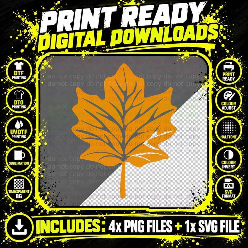 Orange Maple Leaf Black Veins Fall T-Shirt Png SVG Digital Bundle