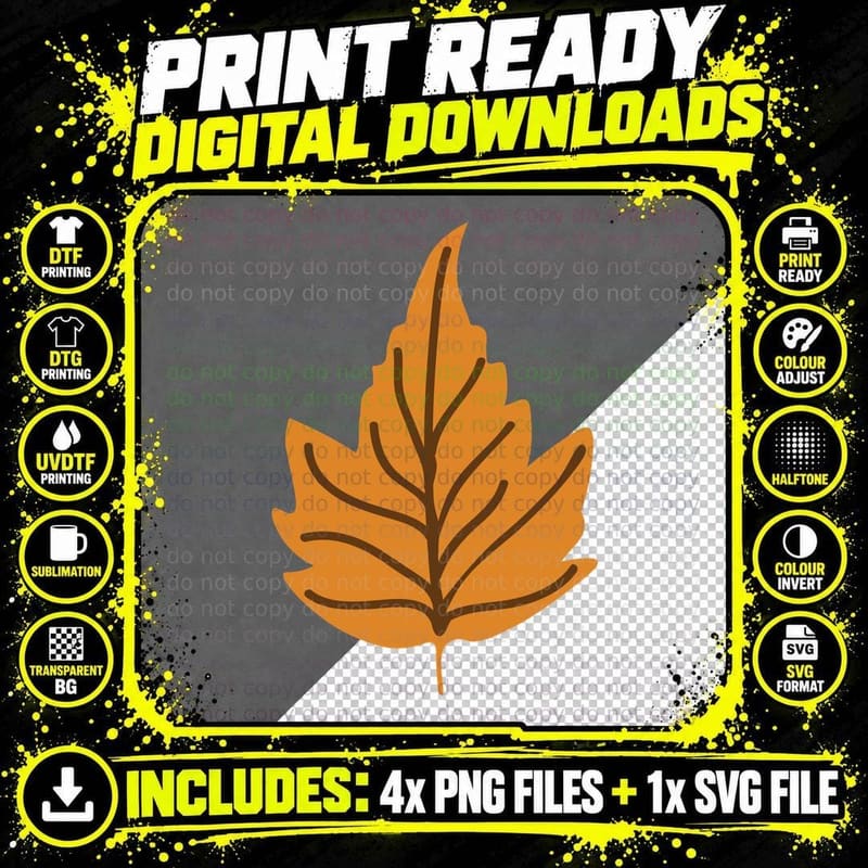 Orange Maple Leaf Brown Veins Fall T-Shirt Png SVG Digital Bundle