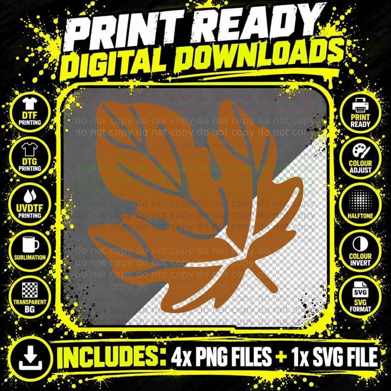 Orange Maple Leaf Veined Fall T-Shirt Png SVG Digital Bundle