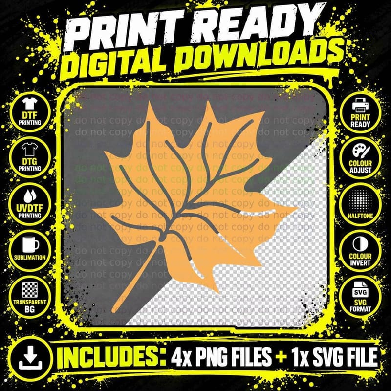 Orange Yellow Maple Leaf Veins Fall T-Shirt Png SVG Digital Bundle