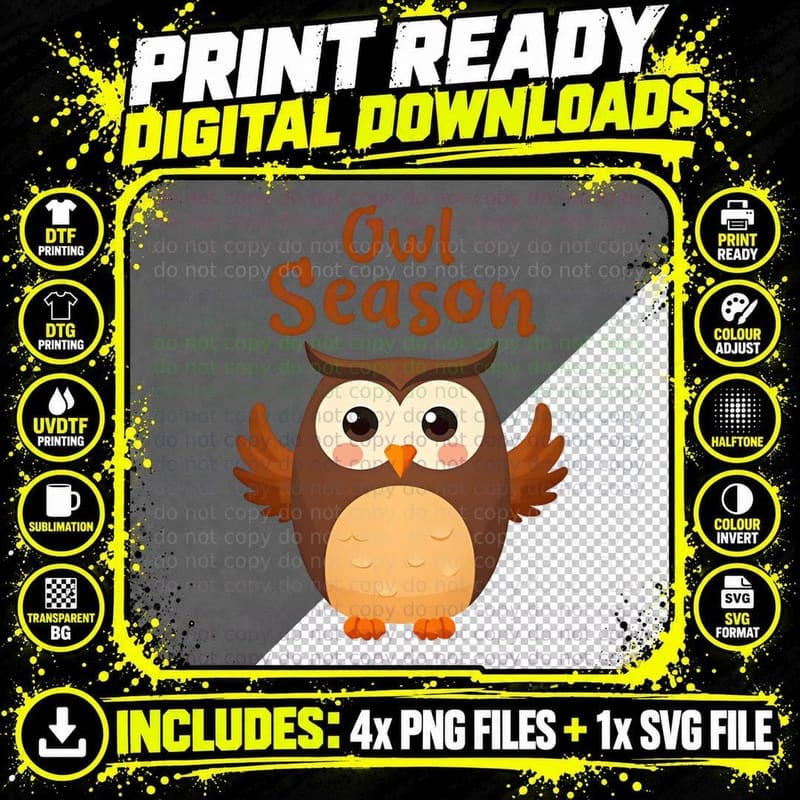 Owl Season Cute Owl Fall Autumn T-Shirt Png SVG Digital Bundle