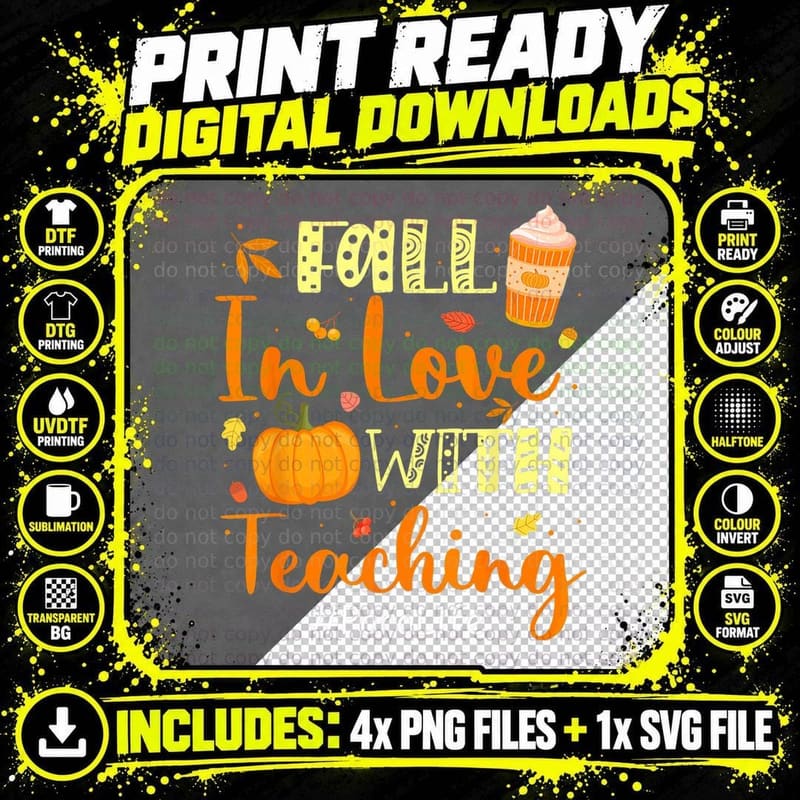 Para Life Fall in Love with Teaching Autumn Vibes T-Shirt Png SVG Digital Bundle