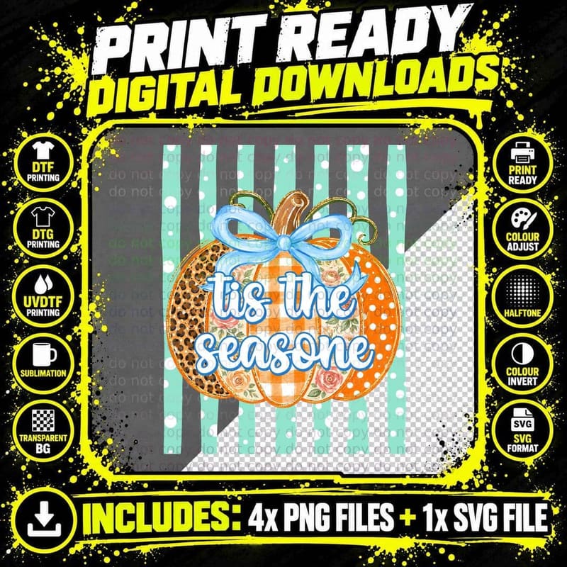 Patterned Pumpkins Flowers Decorative Fall T-Shirt Png SVG Digital Bundle