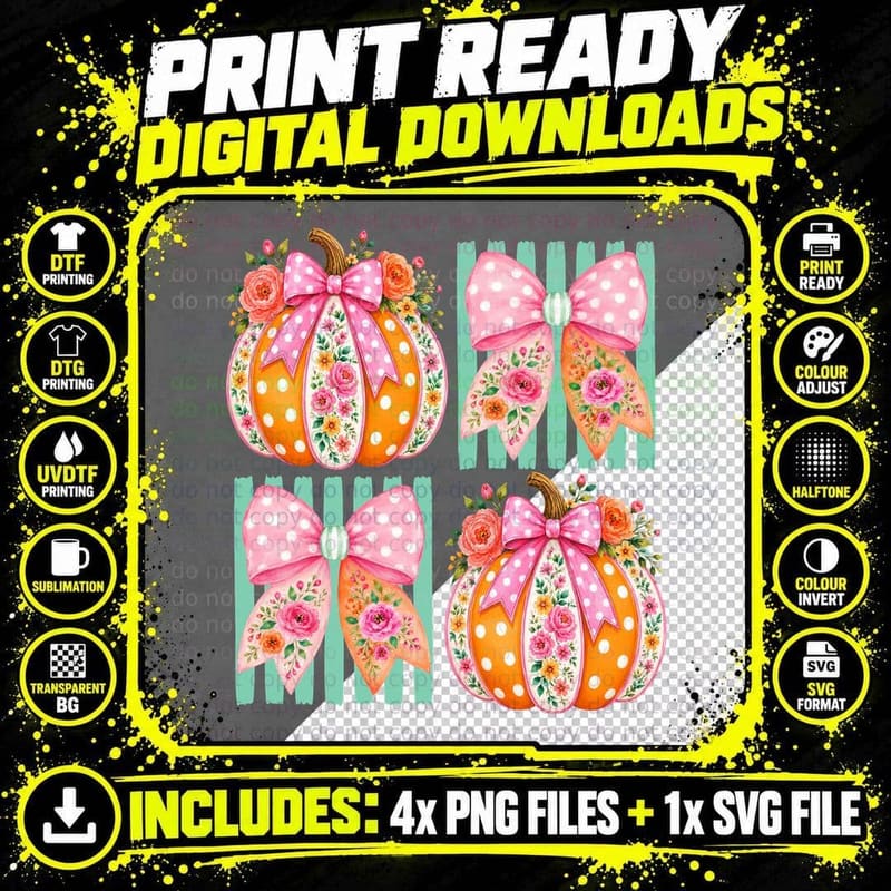 Patterned Stacked Pumpkins with Bows Fall T-Shirt Png SVG Digital Bundle