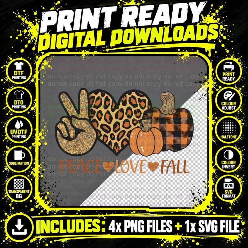 Peace Love Fall T-Shirt, Peace Heart Fall Glitter Hands Png SVG Digital Bundle