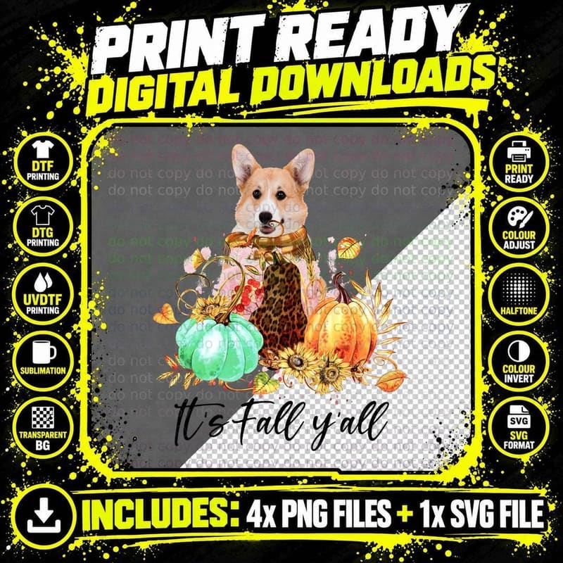 Pembroke Welsh Corgi T-Shirt, Fall Harvest Theme Png SVG Digital Bundle