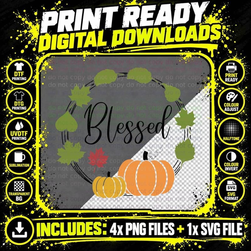 Pumpkins and Green Leaves Fall T-Shirt Png SVG Digital Bundle