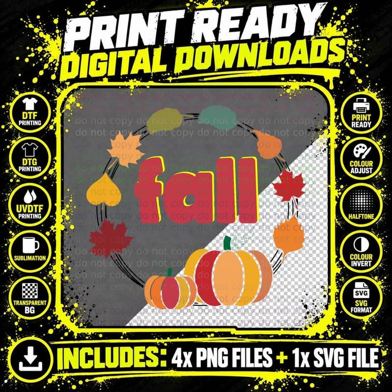 Pumpkins with Autumn Leaves Fall T-Shirt Png SVG Digital Bundle