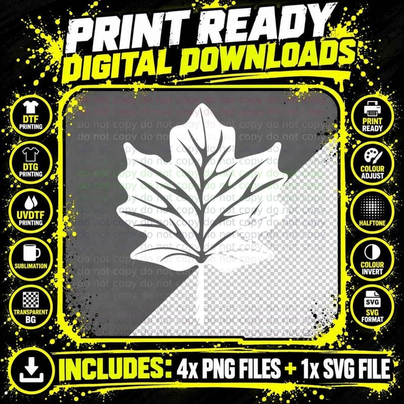 Red-Orange Maple Leaf Veins Fall T-Shirt Png SVG Digital Bundle