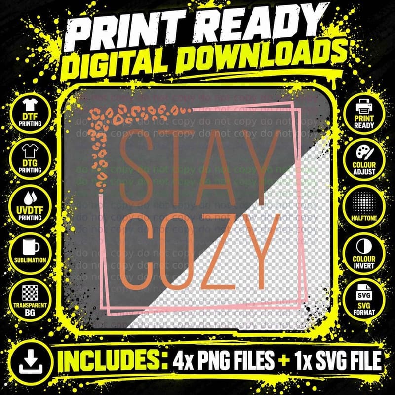 Stay Cozy Fall T-Shirt, Stay Cozy Frame Leopard Autumn Png SVG Digital Bundle