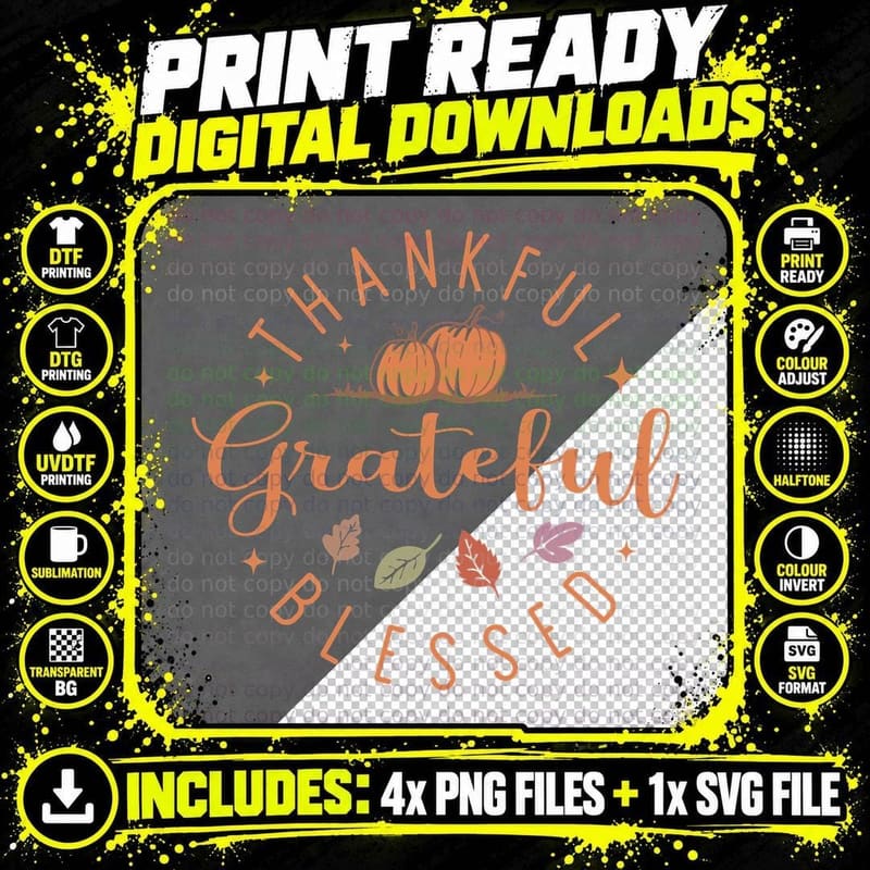 Thankful Fall T-Shirt, Thankful Autumn Leaves Autumn Tee Png SVG Digital Bundle