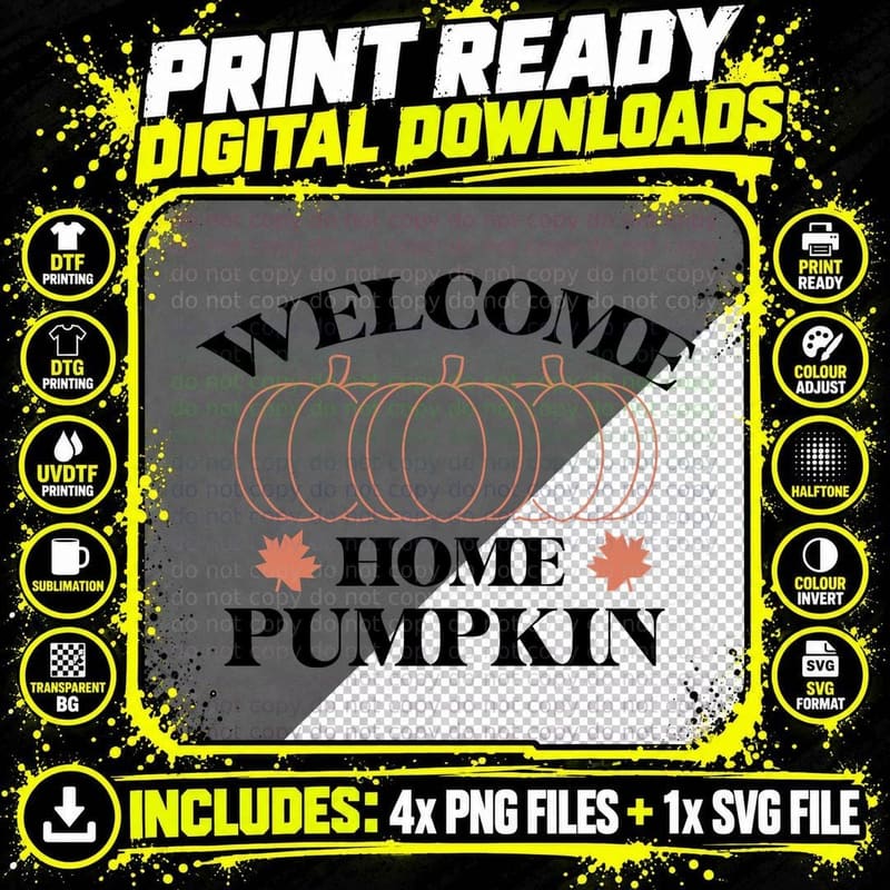 Three Pumpkins Autumn Leaves Outline Fall T-Shirt Png SVG Digital Bundle