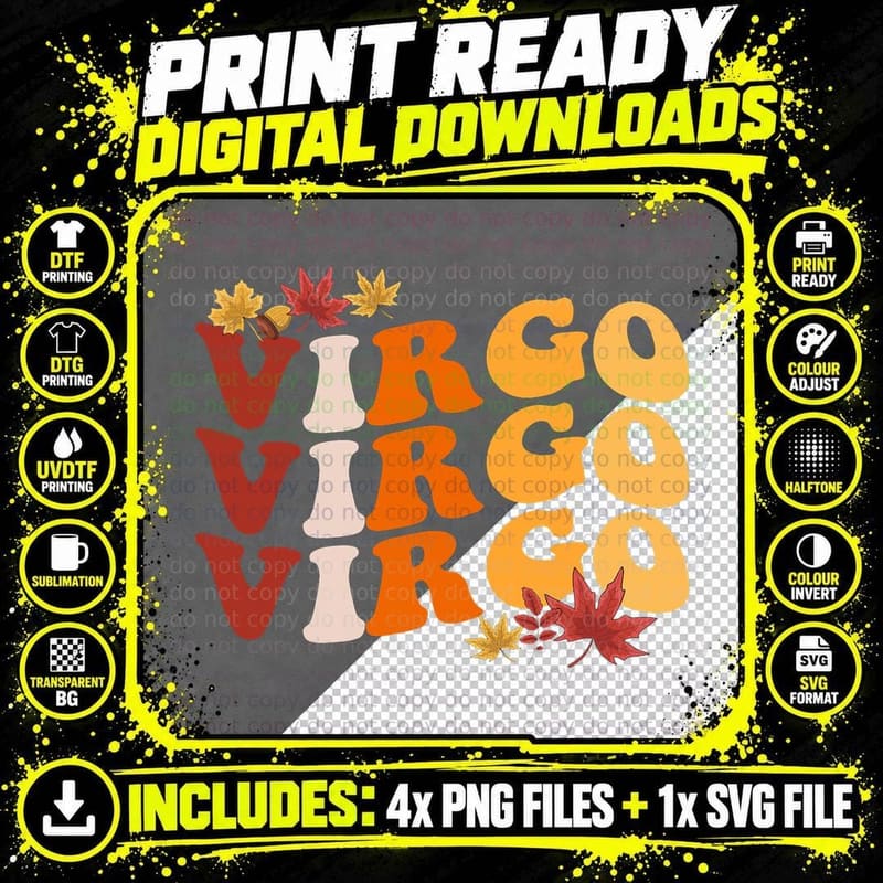 Virgo Girl Zodiac Sign Astrology Fall Vibes Autumn Afro Png SVG Digital Bundle