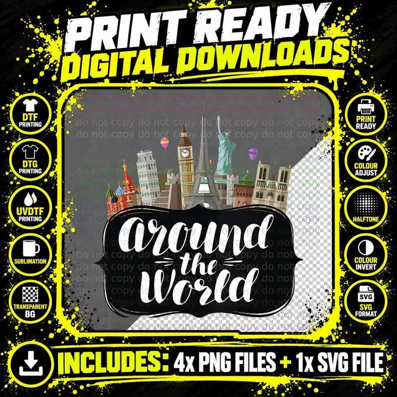 Around the World - Inspiring and Beautiful Travel Design Png SVG Digital Bundle