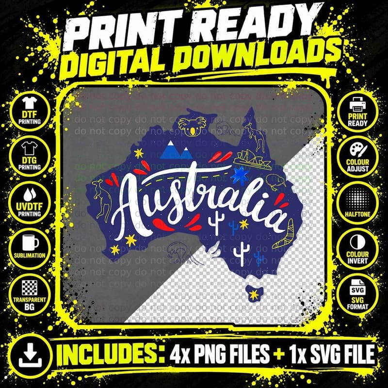 Australia Map Travel Aussie Down Under Australian Home Png SVG Digital Bundle