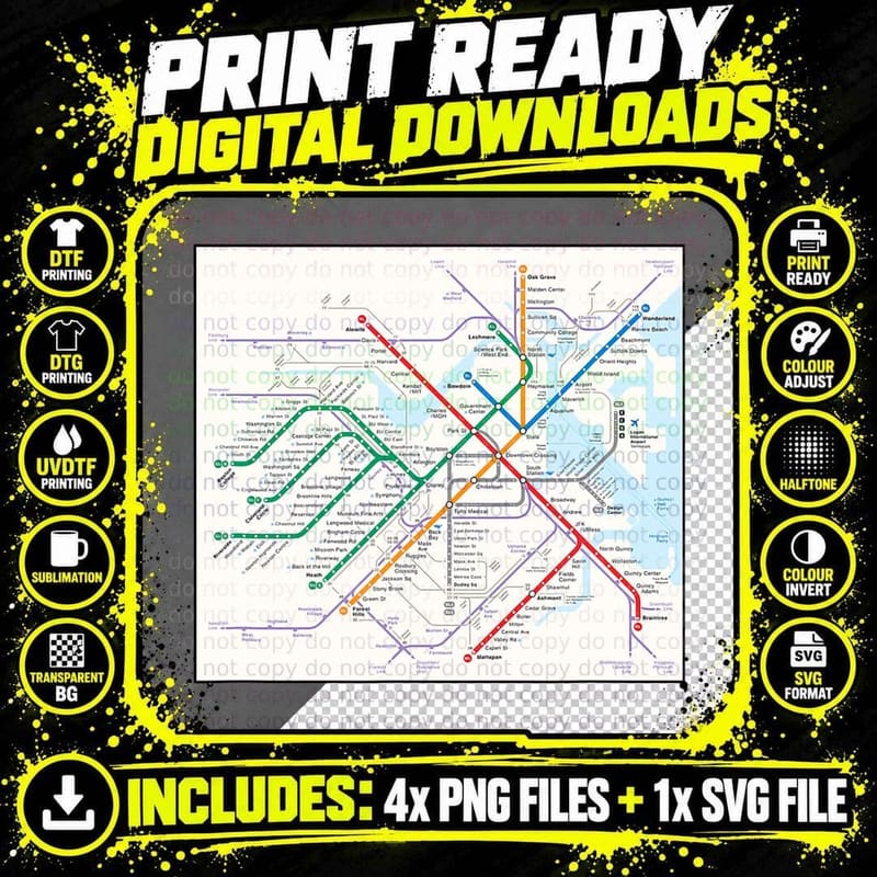 Boston Subway Map United States - Subway Passenger Png SVG Digital Bundle