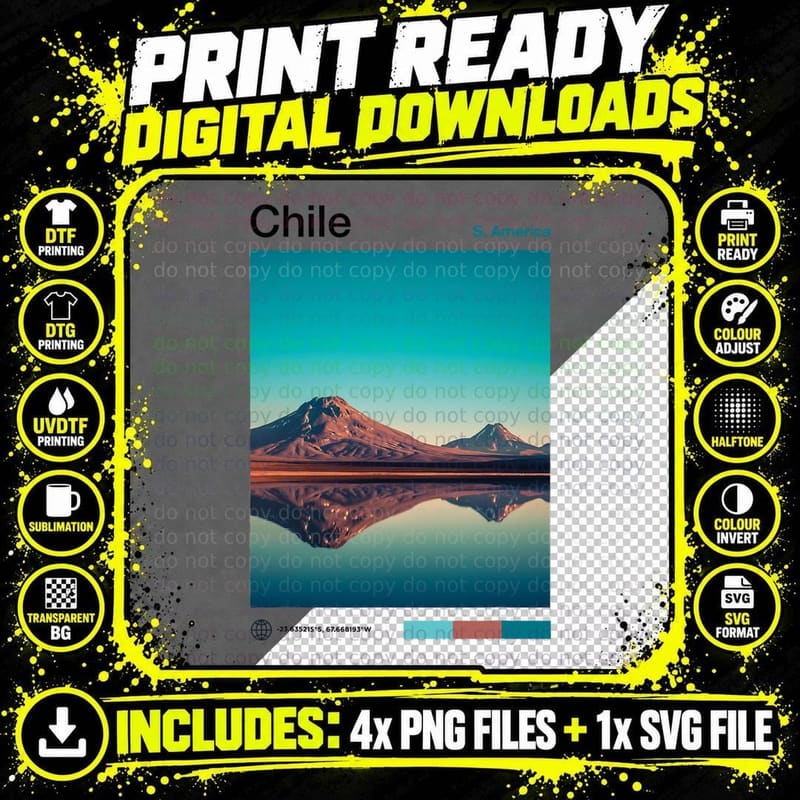 Chile Travel Art - Chile Souvenir South America - Png SVG Digital Bundle