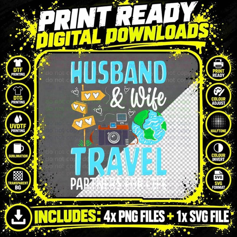Couple Matching Husband and Wife Travel Partners for Png SVG Digital Bundle