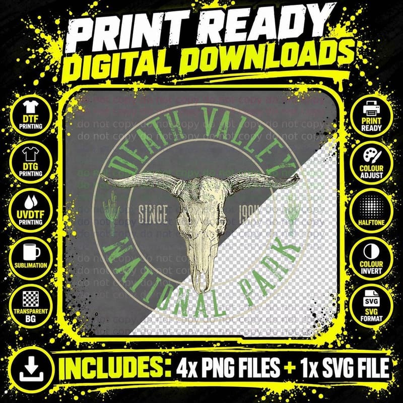 Death Valley National Park Since 1994 Cactus and Skull Png SVG Digital Bundle
