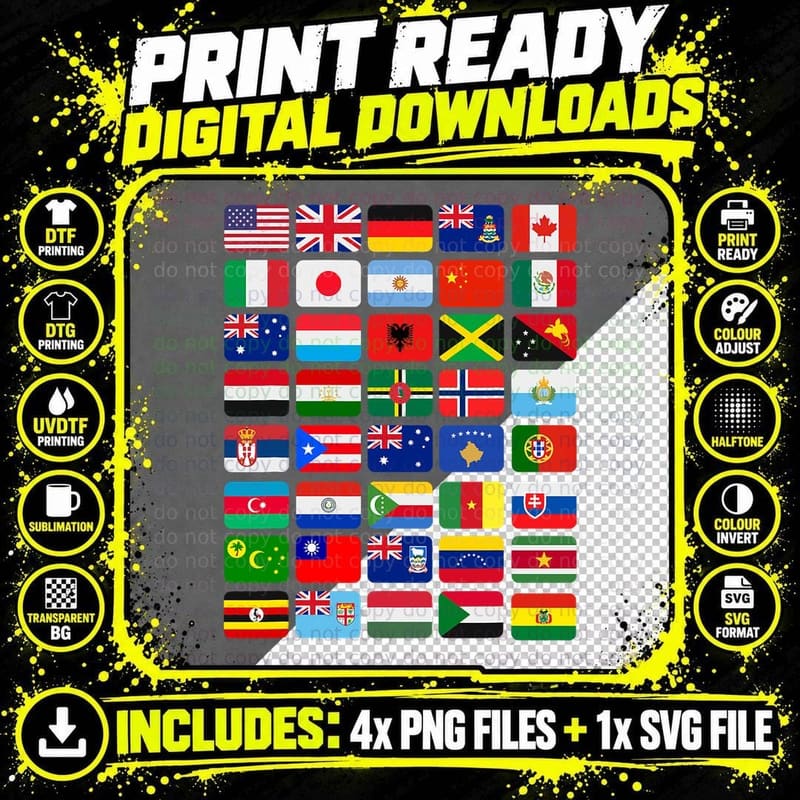 Flags of the Countries of the World International Travel Png SVG Digital Bundle