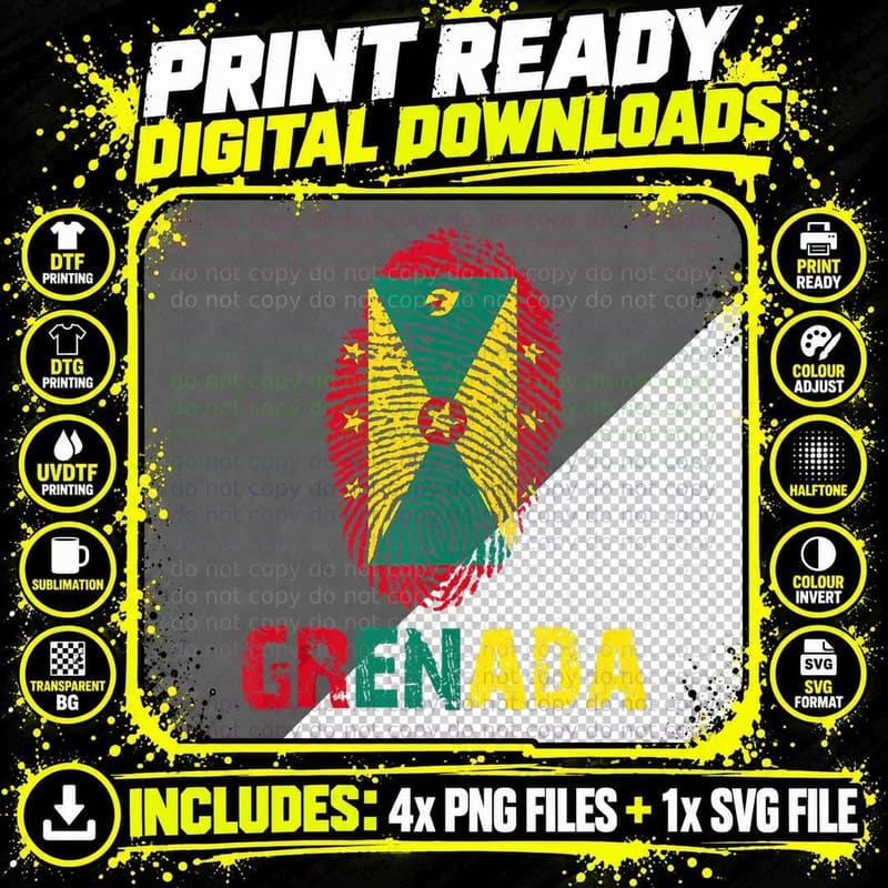Grenada Finger Print Flag Tshirt I Love Grenada Travel Png SVG Digital Bundle