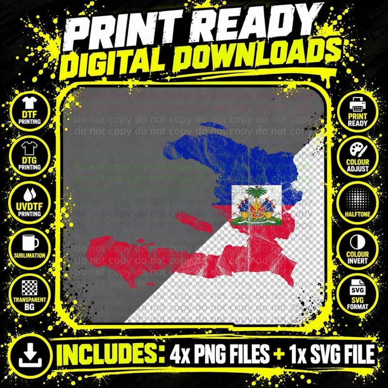 Haitian Flag Map Silhouette Travel Caribbean Haiti Png SVG Digital Bundle