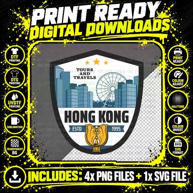 Hong Kong Tours and Travels Estd 1995 Skyline Ferris Png SVG Digital Bundle