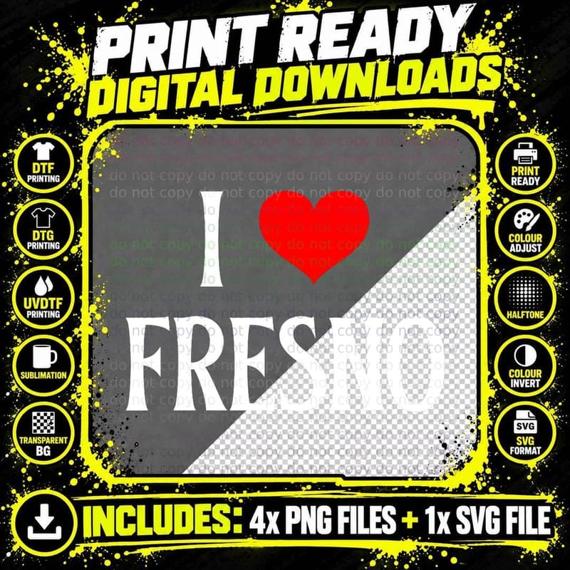 I Love Fresno I Heart Fresno Holiday Travel Souvenir Png SVG Digital Bundle