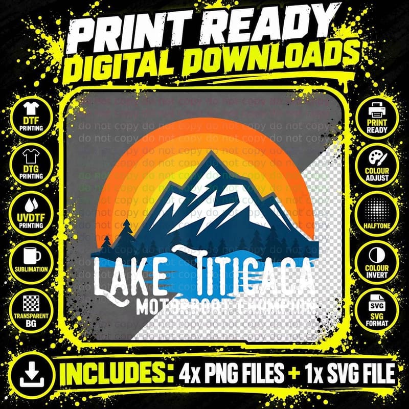 Lake Titicaca Motorboat Champion Bolivia Peru Travel Png SVG Digital Bundle