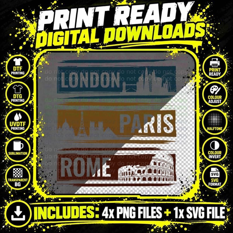 London Paris Rome - Travel World Traveler T-Shirt Png SVG Digital Bundle