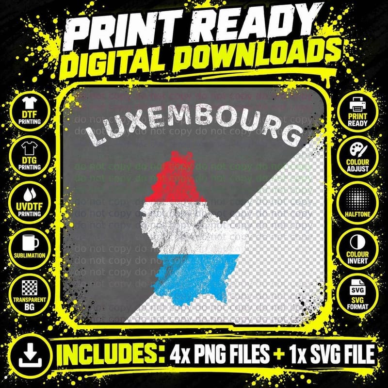 Luxembourg Flag Silhouette, Luxembourg Travel Png SVG Digital Bundle