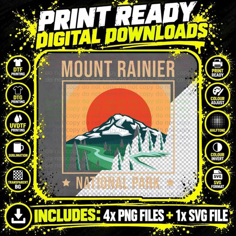 Mount Rainier US National Park Washington State Gift Png SVG Digital Bundle