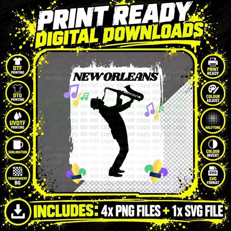 New Orleans Louisiana Skyline Music Jazz Travel Holidays Png SVG Digital Bundle