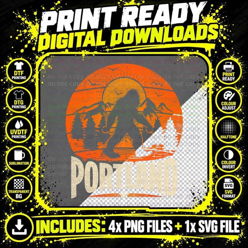 Portland Oregon National Park Travel Bigfoot Portland Png SVG Digital Bundle