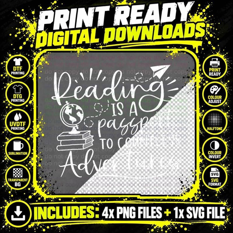 Reading Is a Passport to Countless Adventures T-Shirt Png SVG Digital Bundle