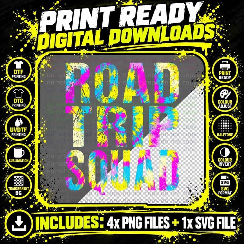 Road Trip Squad Tie Dye - Matching Family T-Shirt Png SVG Digital Bundle